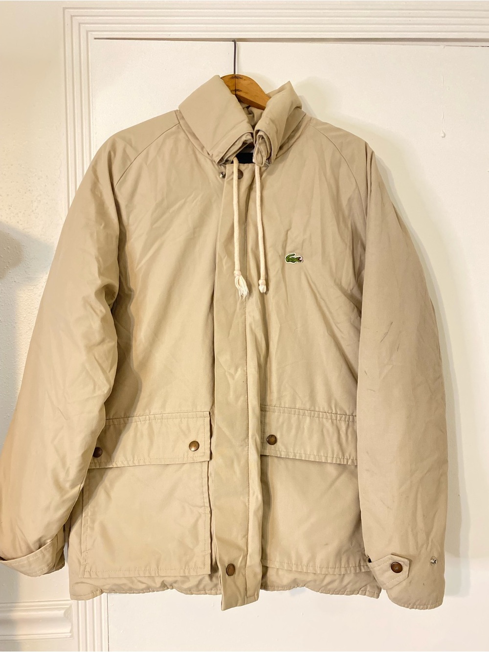 Vintage Lacoste Men’s Medium Beige, Full Zip, ZOD Kaki Bomber Jacket, 70s